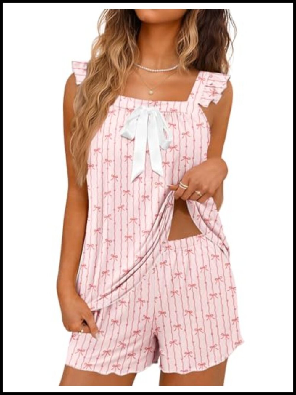 Ekouaer Women's Pajama Set Ruffle Top Shorts Sleepwear Bride Lounge